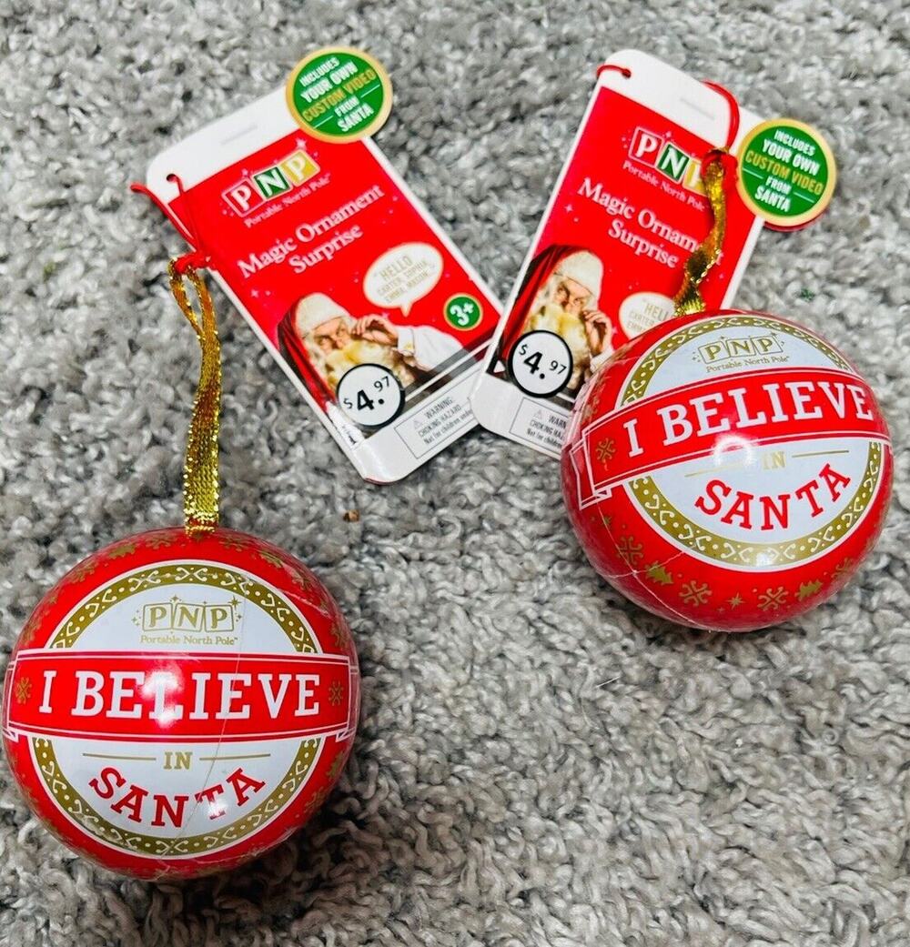 Portable North Pole I Believe In Santa Magic Ornament Surprise Bundle of 2 New